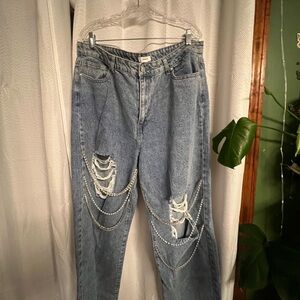 Forever 21 Light Blue Boyfriend Jeans with Chain Accents